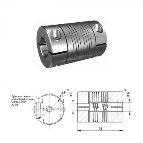 Schwerlast Wendelkupplung 6-gaengig WK2538-6AK - 12mm/12mm