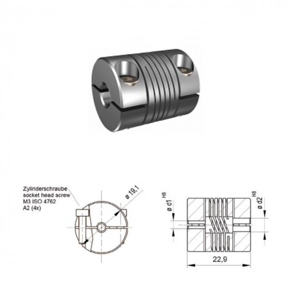 Schwerlast Wendelkupplung 3-gaengig WK1923-3AK - 6.3mm/6.3mm