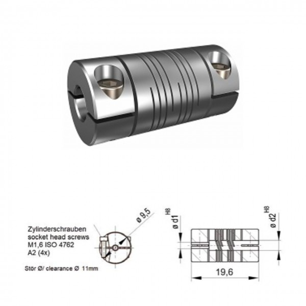 Schwerlast Wendelkupplung 6-gaengig WK1927-6AK - 9.5mm/9.5mm