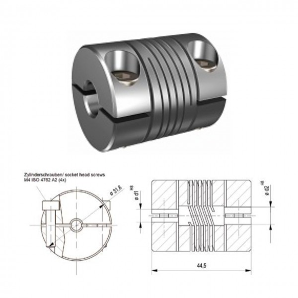 Schwerlast Wendelkupplung 3-gaengig WK3245-3AK - 12mm/14mm