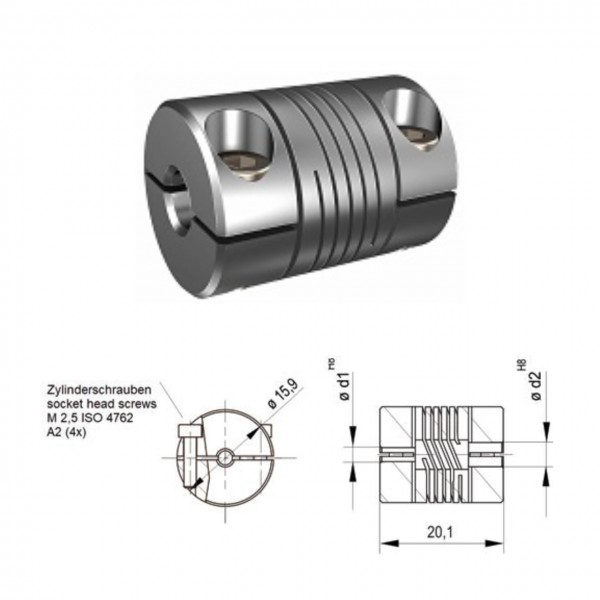 Schwerlast Wendelkupplung 3-gaengig WK1620-3AK - 3mm/6.3mm