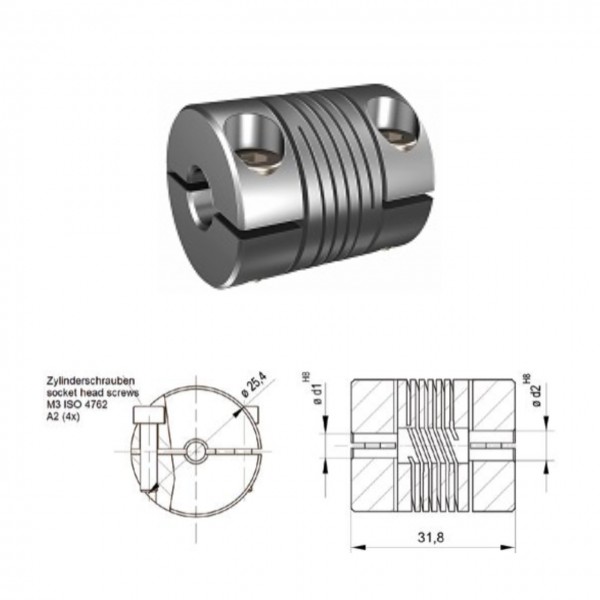 Schwerlast Wendelkupplung 3-gaengig WK2532-3AK - 6mm/6mm