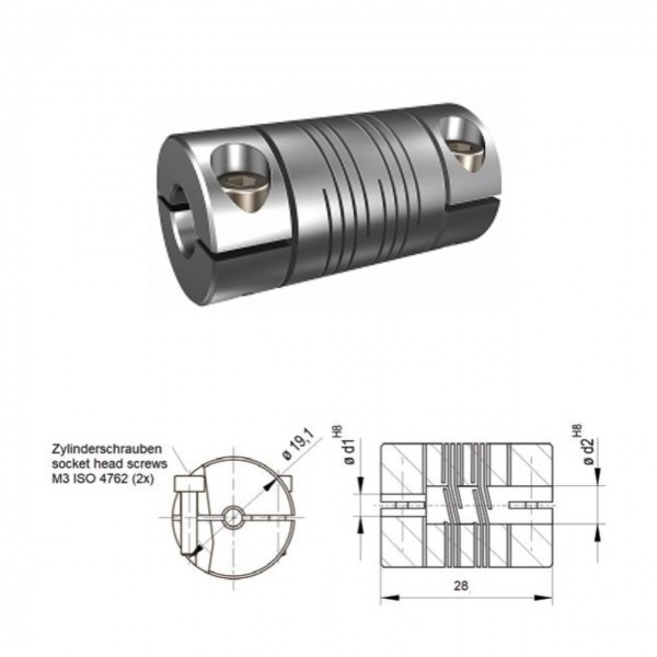 Schwerlast Wendelkupplung 6-gaengig WK1625-6AK - 8mm/8mm