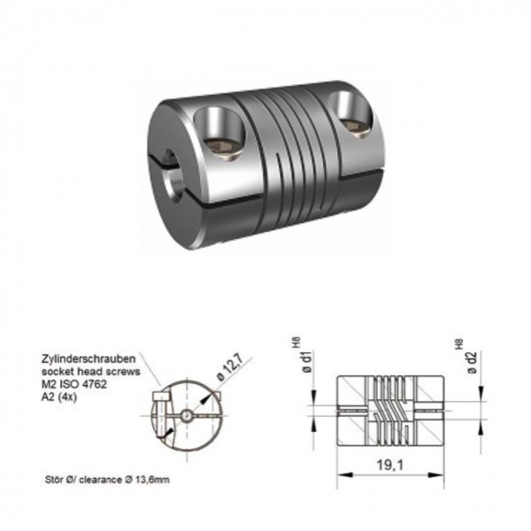 Schwerlast Wendelkupplung 3-gaengig WK1319-3AK - 4mm/4mm